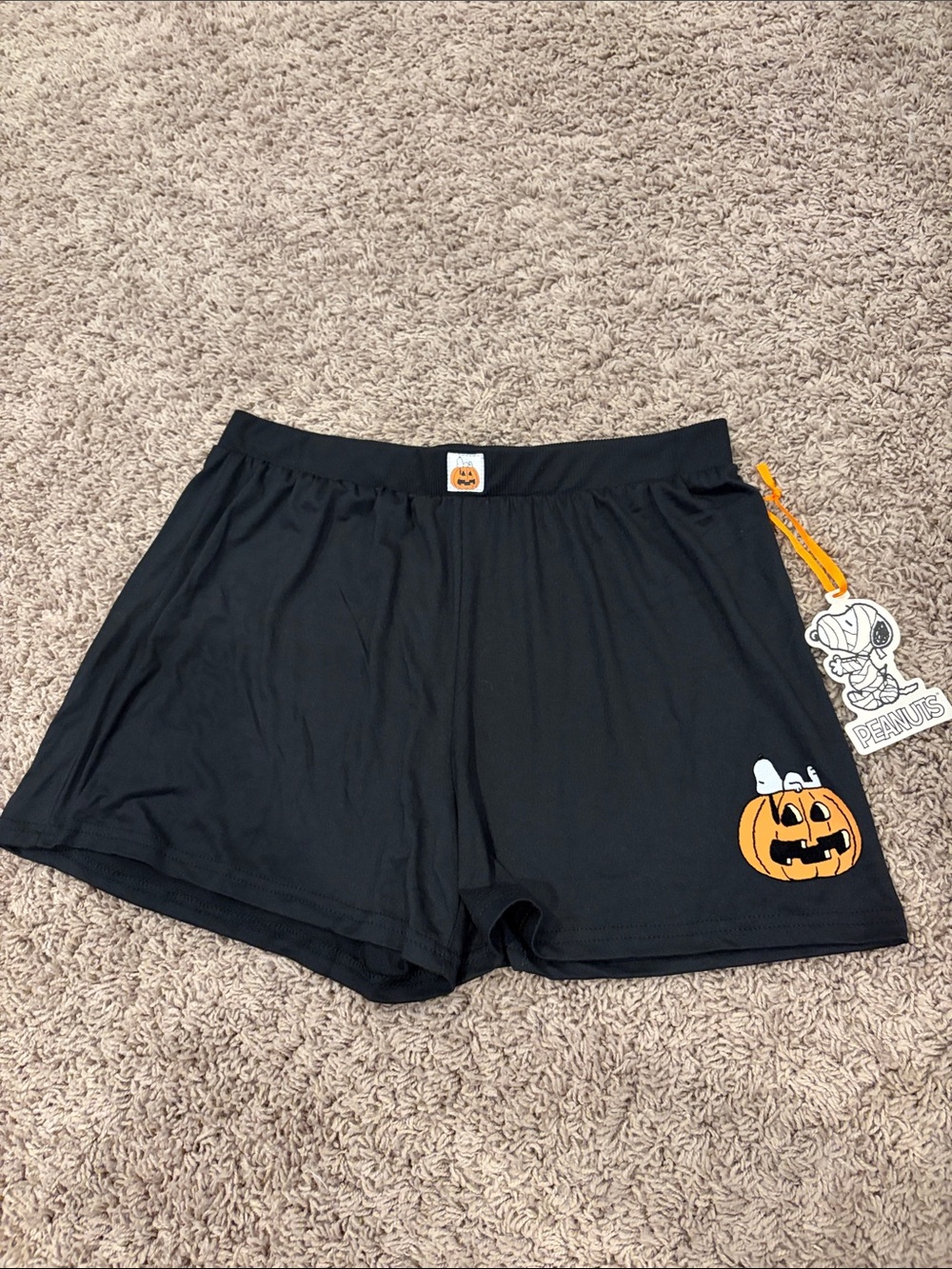Peanuts Black Women's Pajama Shorts with Orange Pumpkin Accent